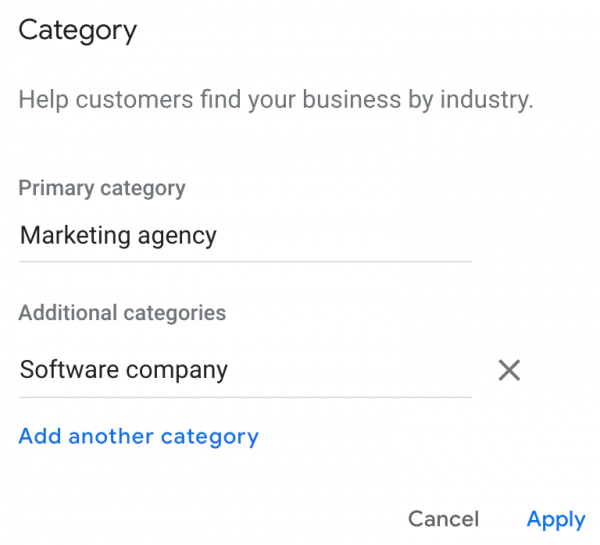 GMB Business Category Form