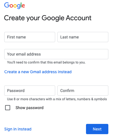 Create Google Account with Current Email