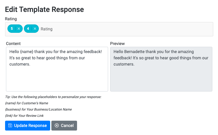 Edit Template Response