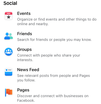 Facebook Navigation Menu