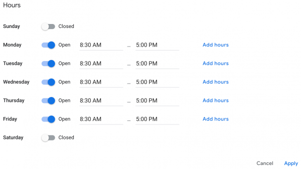 Business Hours Form GMB