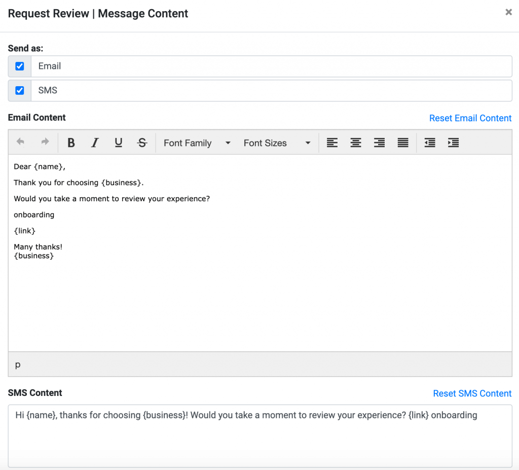 Request Review Message Content